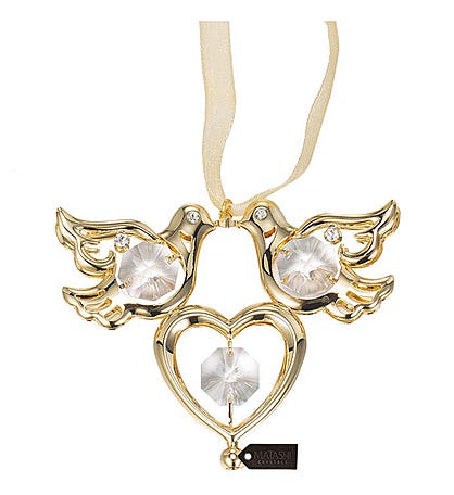 Gold Plated Crystal Love Doves Hanging Ornament